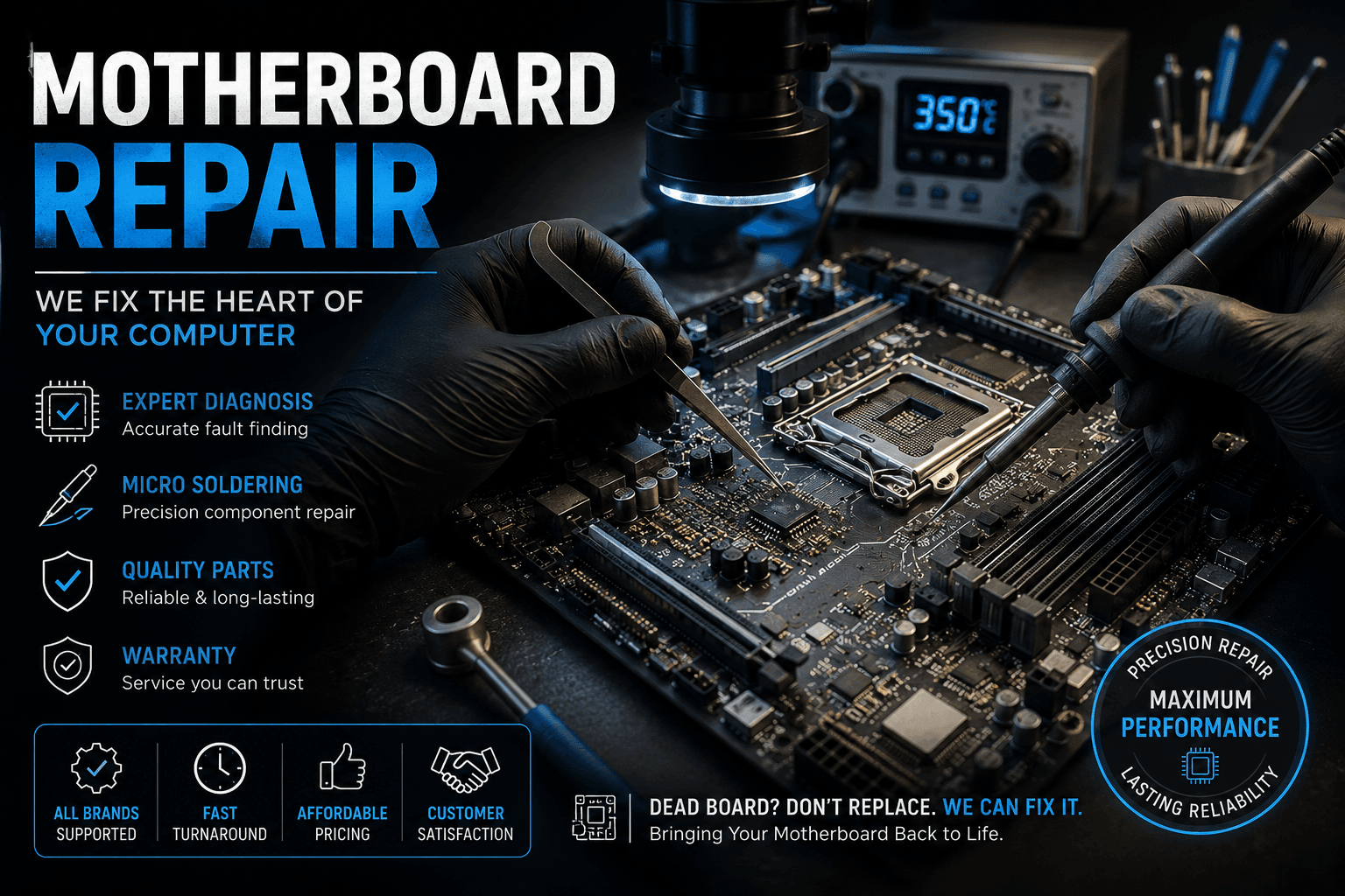 Board repair and microsoldering in Emporia Kansas for phones, computers, consoles, and motherboards