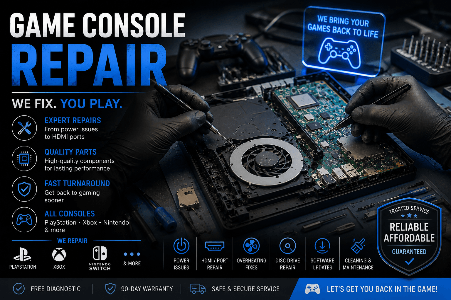 Game console repair in Emporia Kansas — PlayStation, Xbox, Nintendo Switch, and Steam Deck